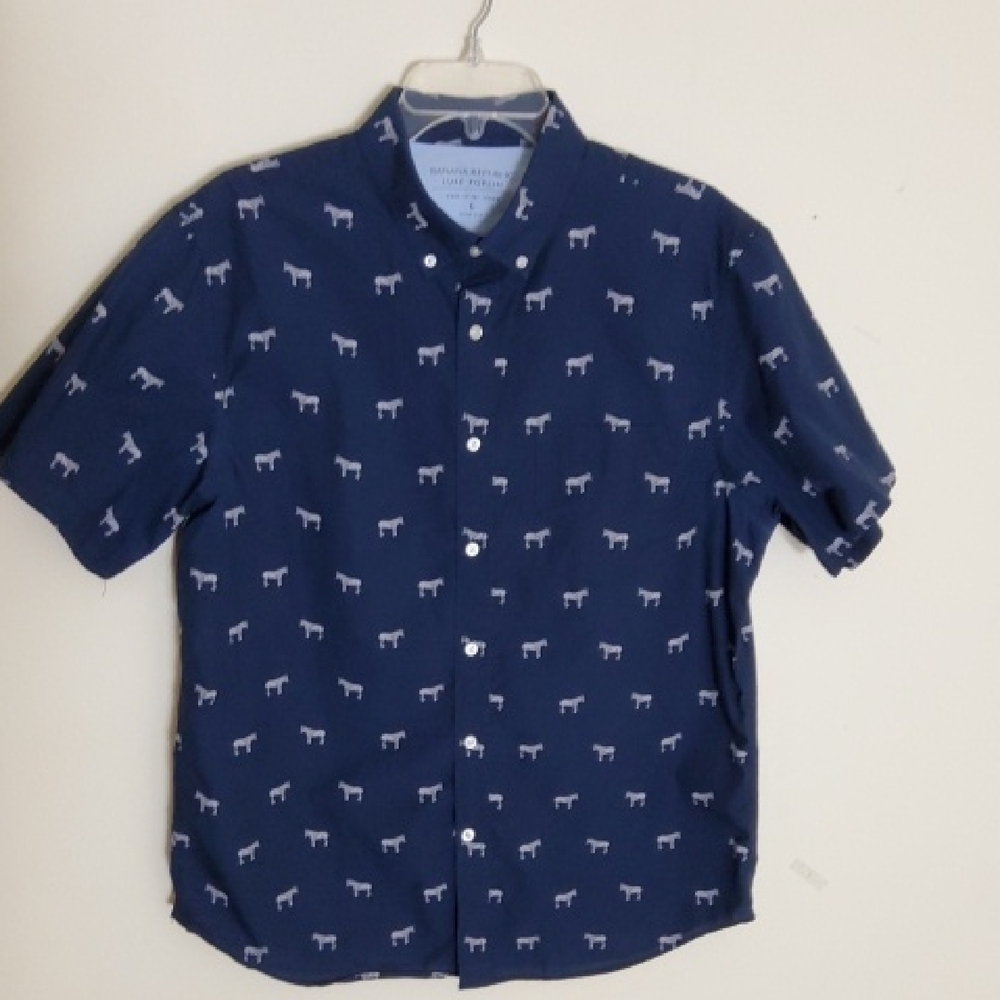 Banana Republic Navy Blue Shirt with White Animal Pattern
